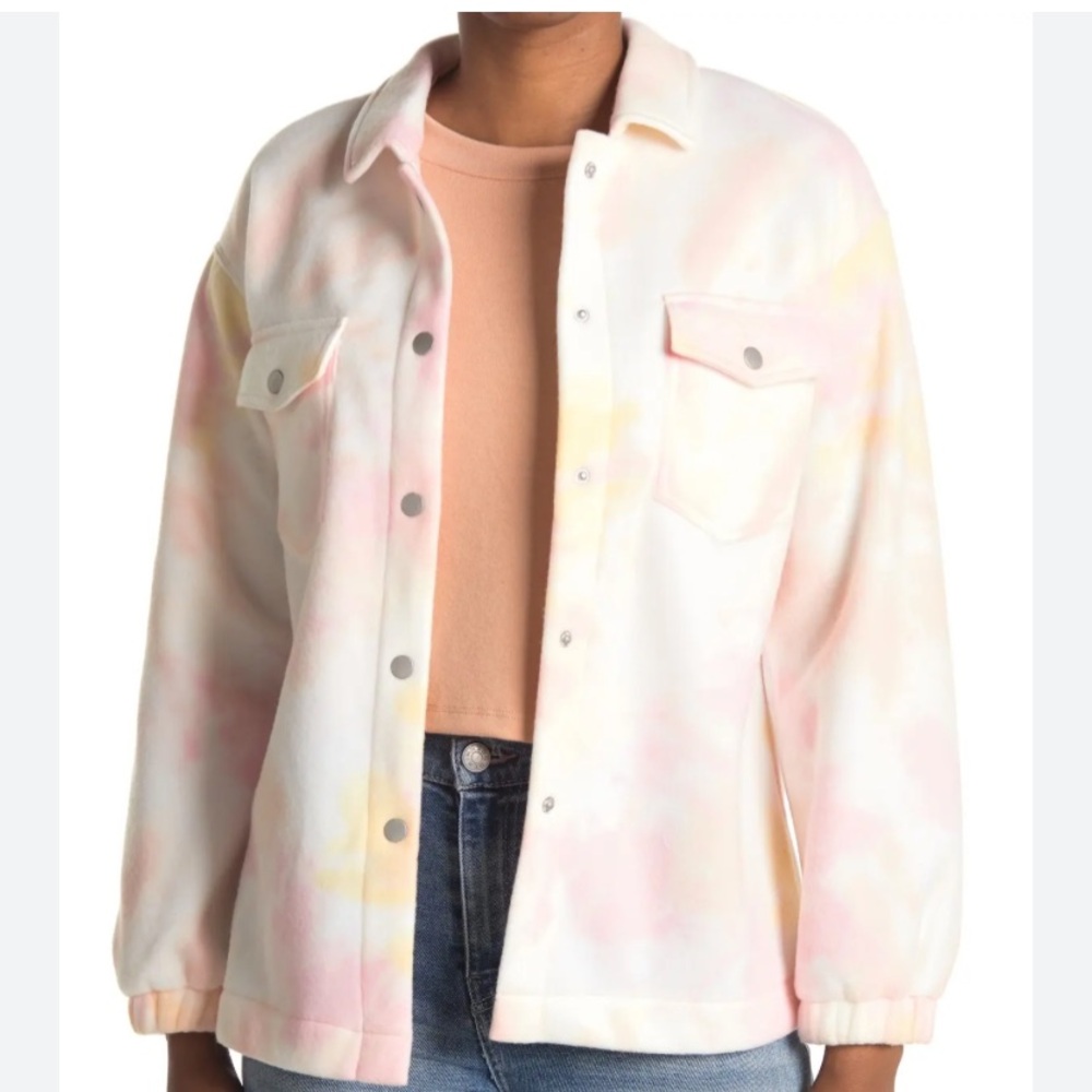 Abound Cozy Fleece Shirt Buttoned Jacket Pink Salmon Tie Dye Womens XS NEW